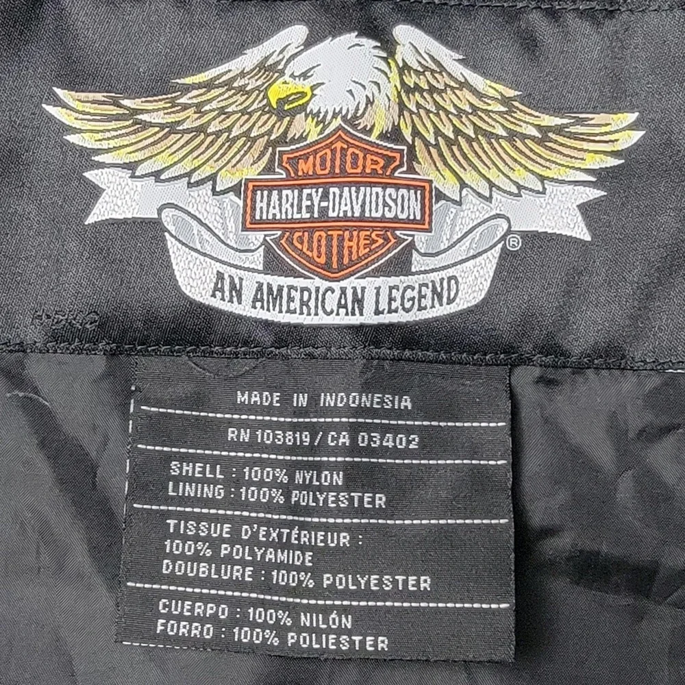 Harley-Davidson Mens Nylon Racing Jacket Black 2XL Striped Biker Eagle Logo - Picture 5 of 14